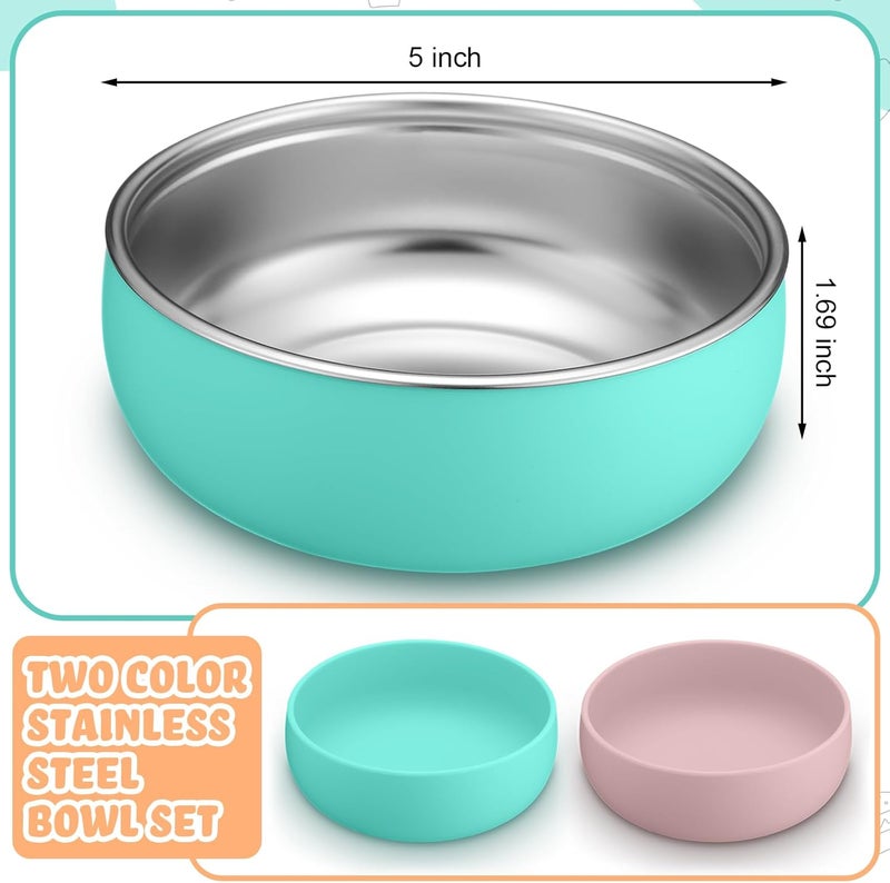Nuogo 2 Pcs 304 Stainless Steel Baby Bowls with Removable Silicone Shell Toddler Bowls Kids Anti Scald Snack Container for Food Feeding, Dishwasher Safe (Pink,Green) - Image 3